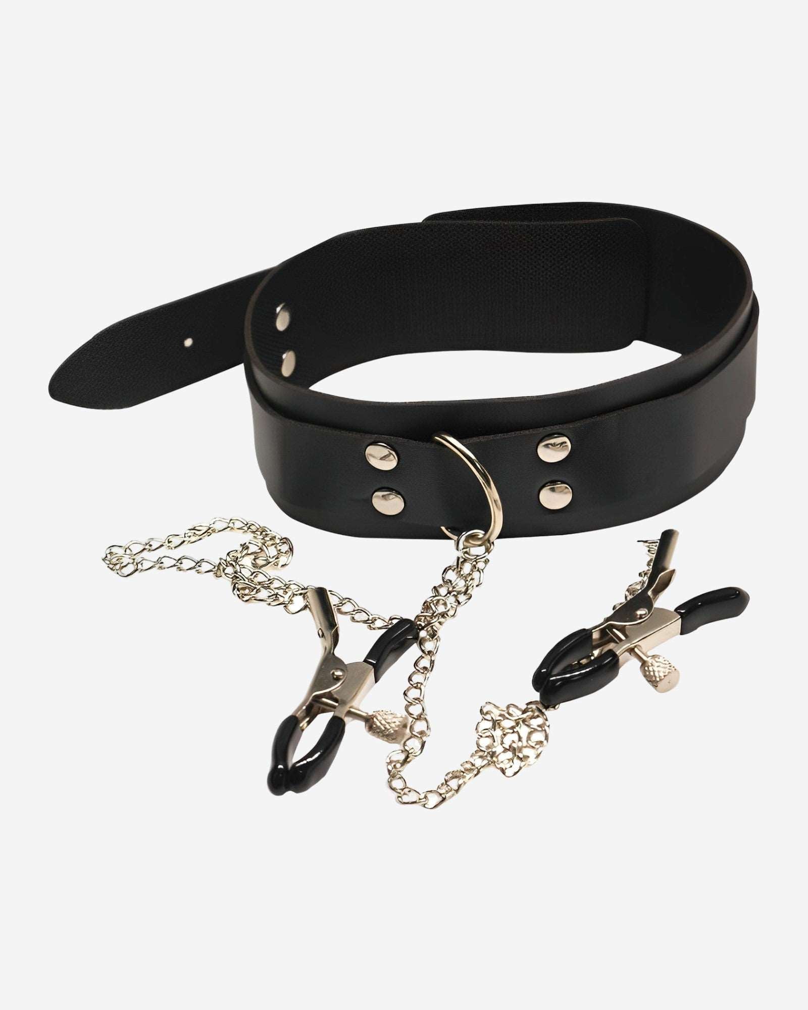 0 Vegan Leather Choker Collar With Nipple Breast Clamp Clip Chain