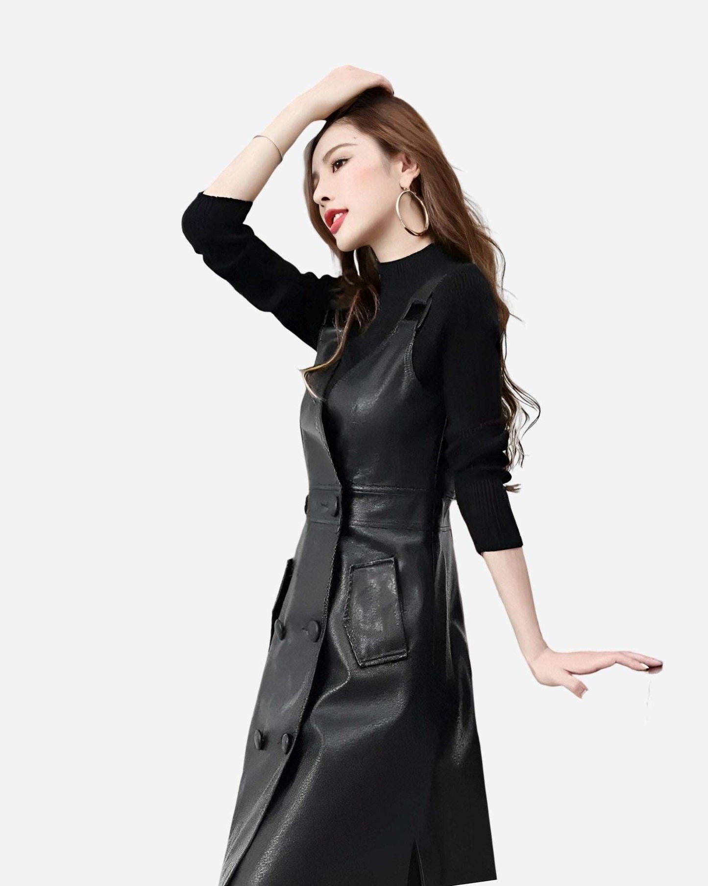 0 Long Vegan Leather Dress - Plus Size