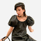 0 Vegan Leather dress with lantern sleeve - Plus Size
