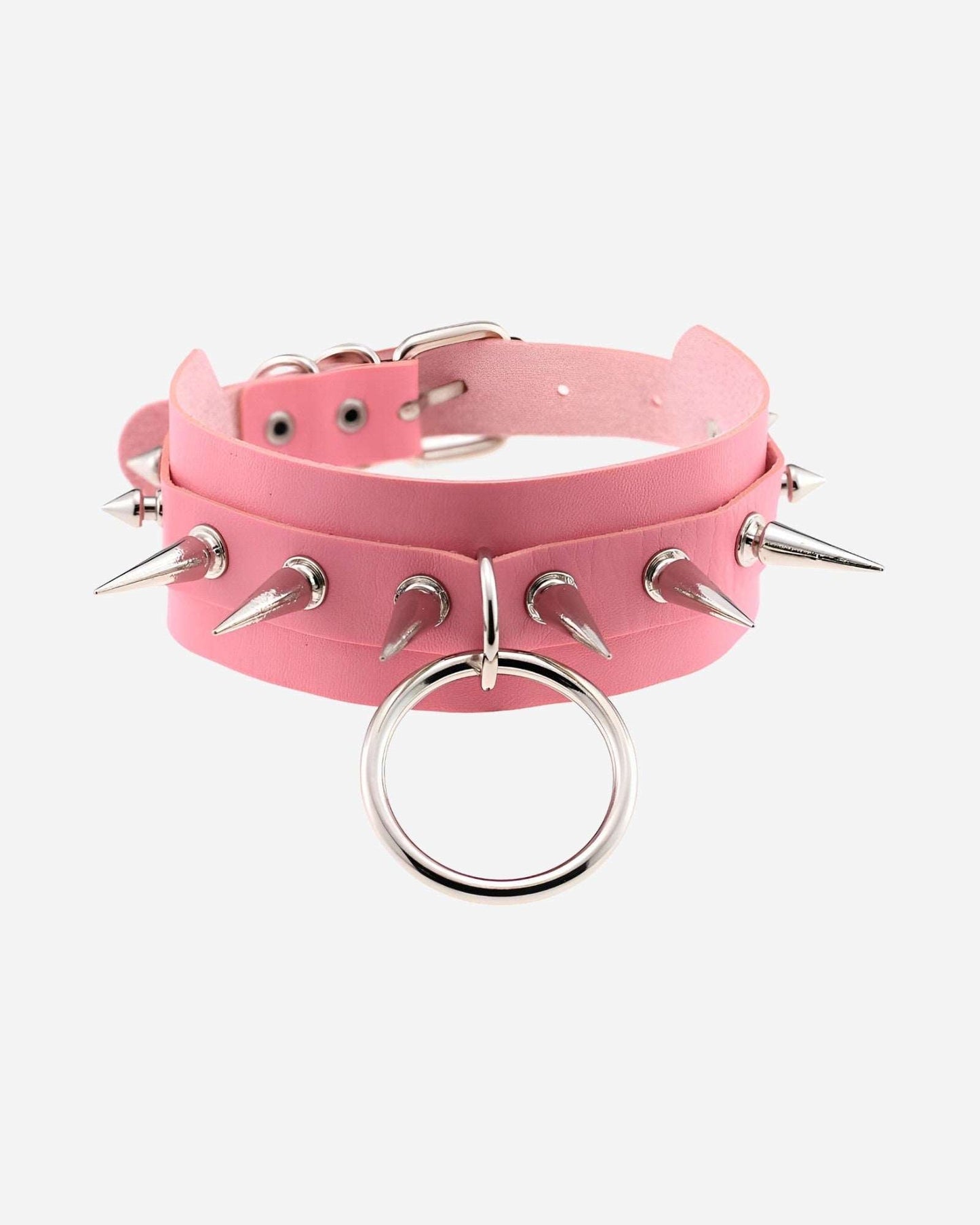 0 O-Round Vegan Leather Spiked Choker