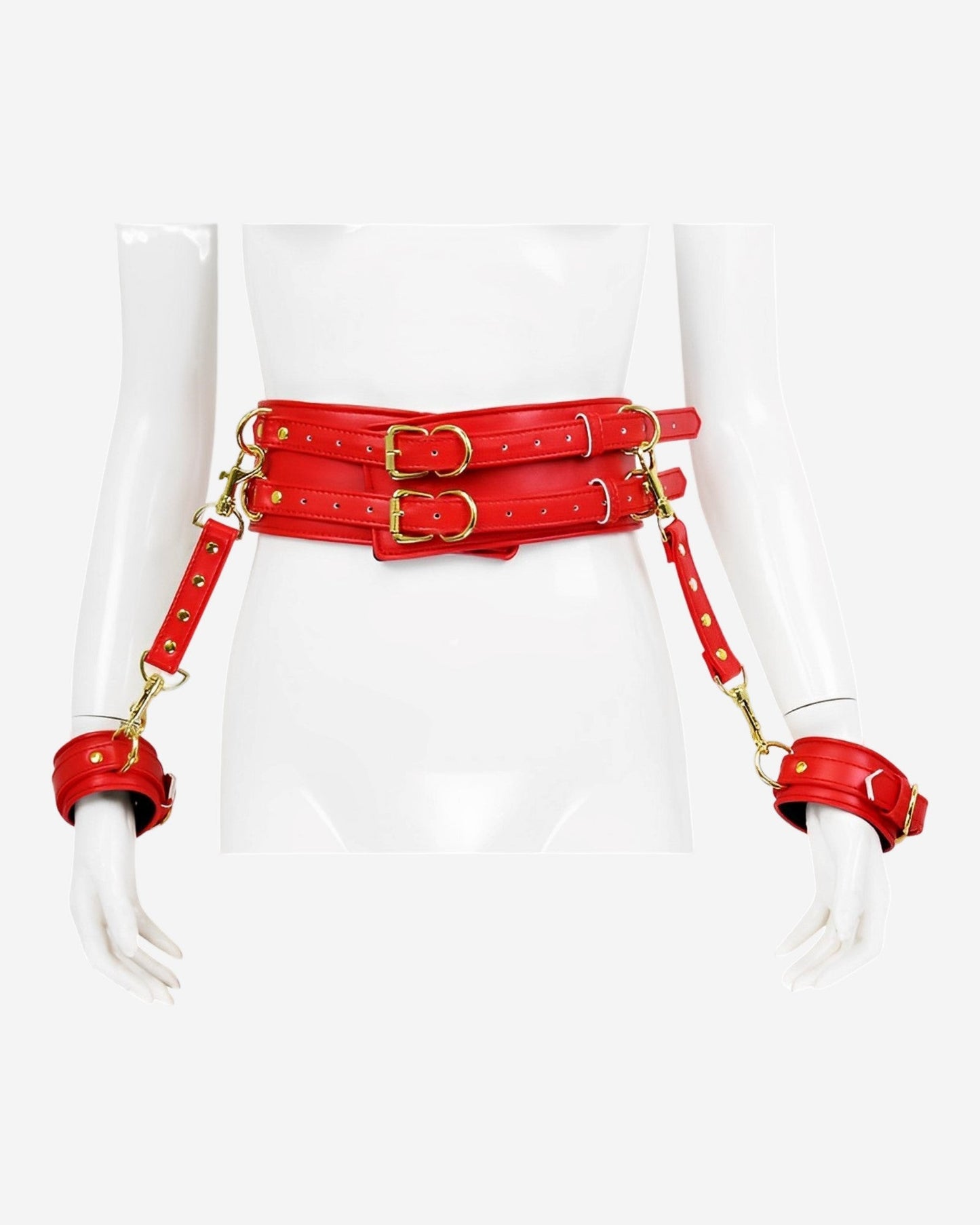 0 Vegan Leather Waist Belt with Wrist Cuffs for Arm Binder restraint