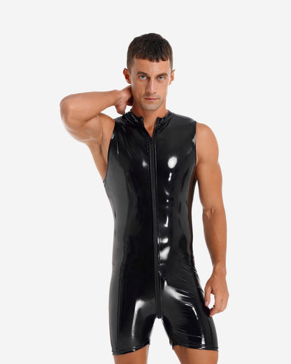 0 Sleeveless PVC Bodysuit Jumpsuit - Plus Size