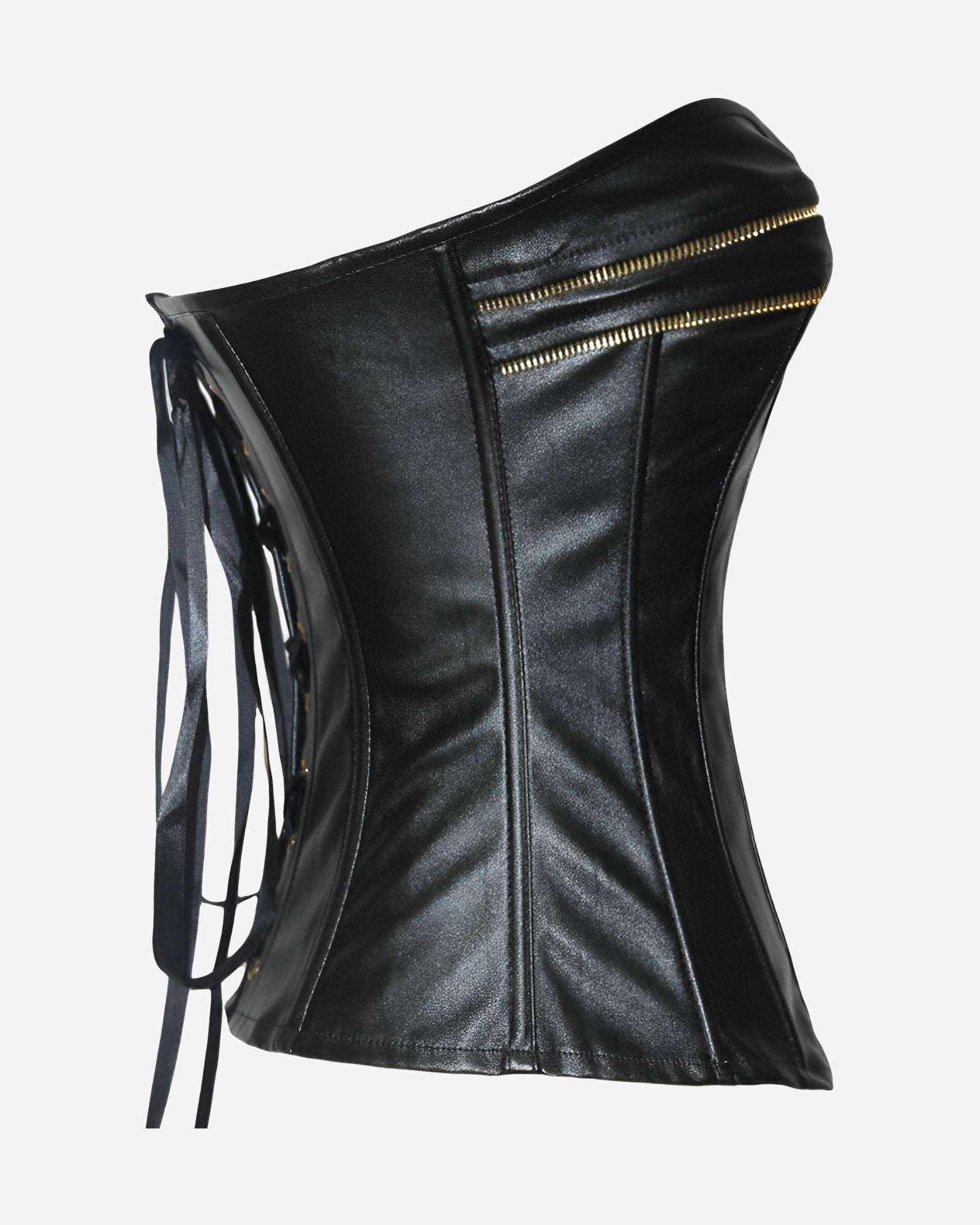 0 Vegan Leather Corset - Zip Front - Lace up Back - Plus Size