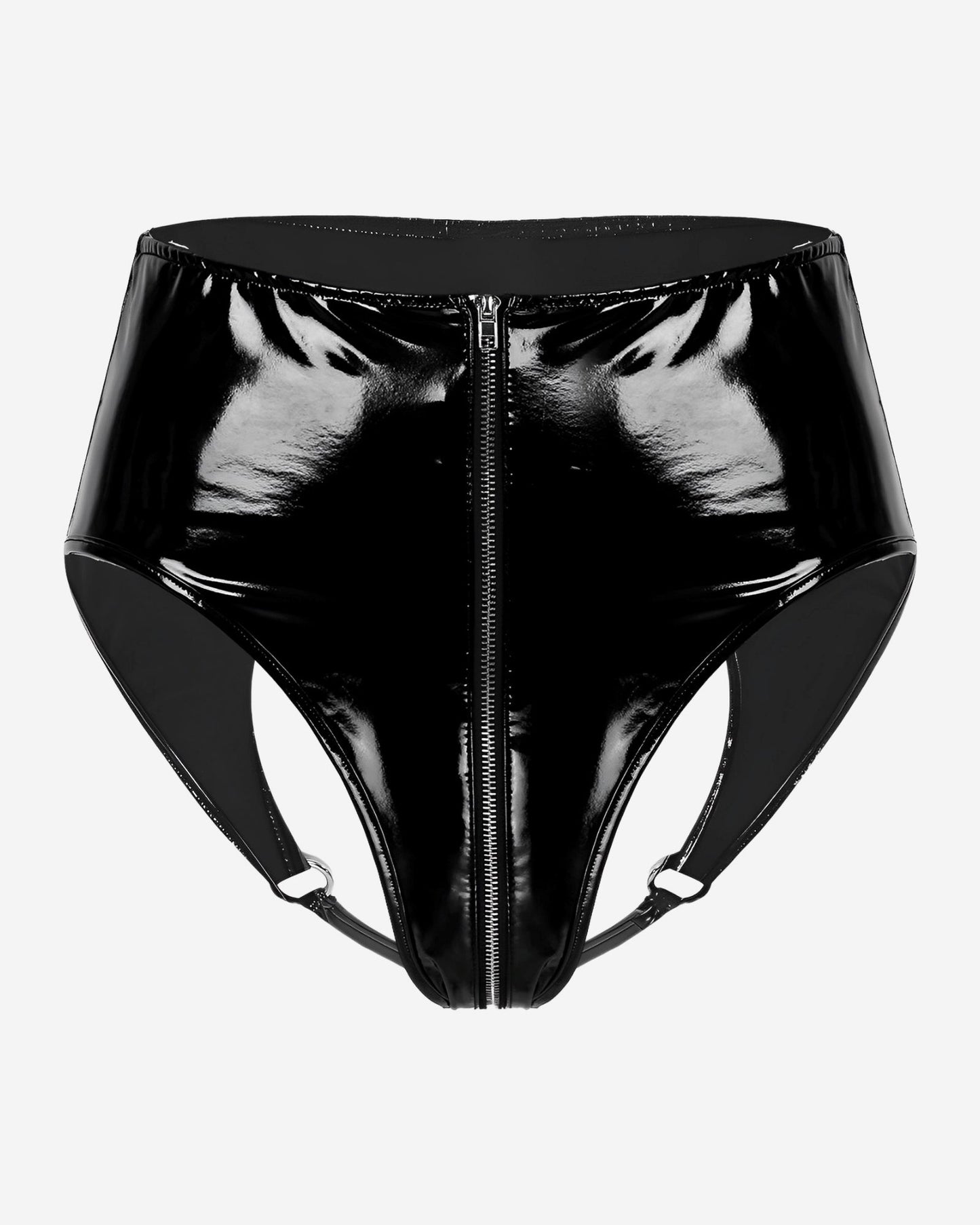 0 Open Butt High Waist PVC Zipper Panties