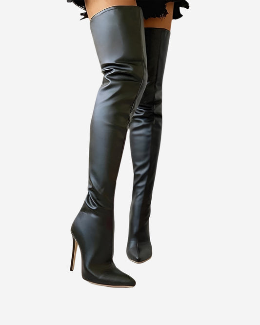 Over-the-Knee Boots Over The Knee Black Long Leather Boots